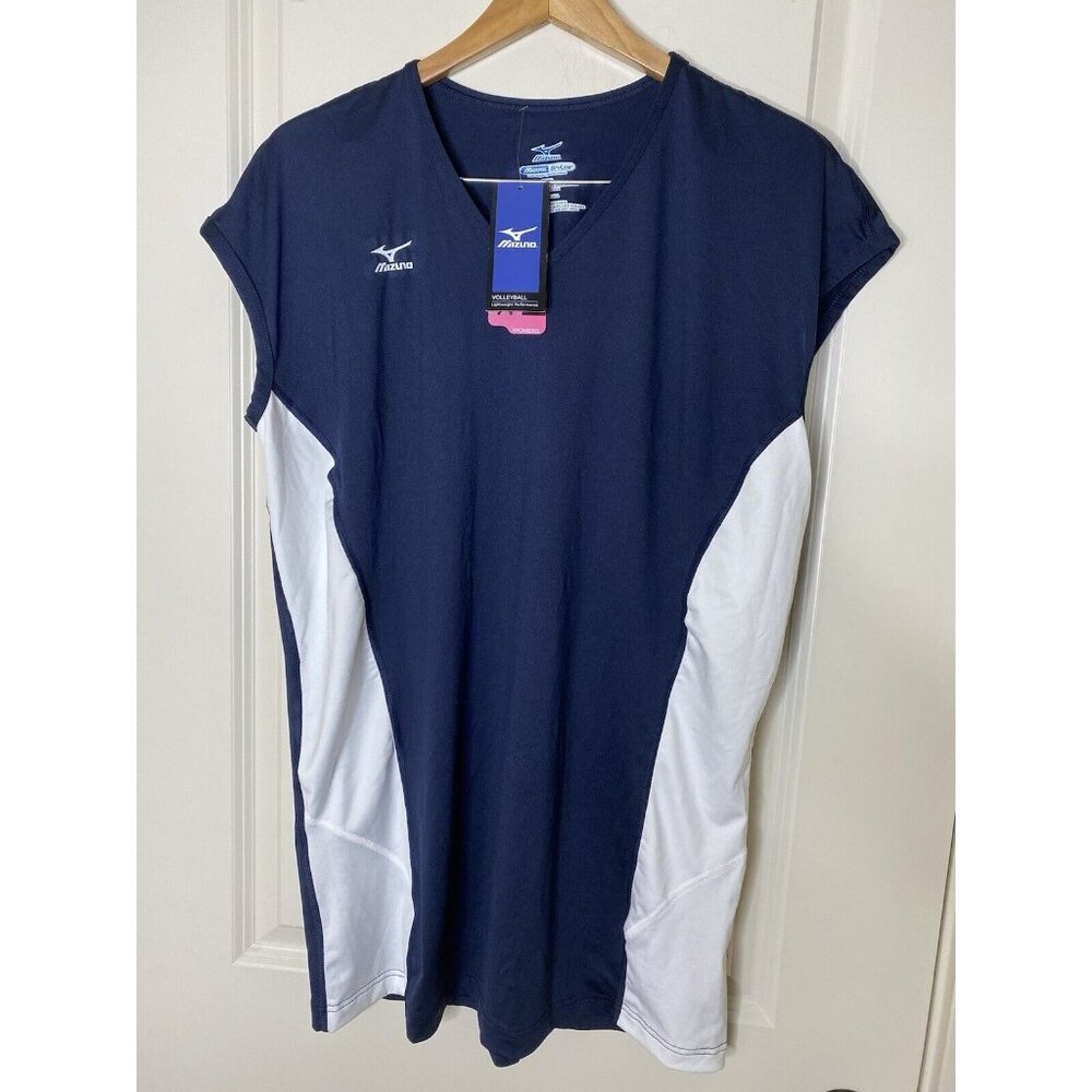 Mizuno Volleyball Jersey XXL Navy White V-Neck Athletic Shirt Made In USA NWT